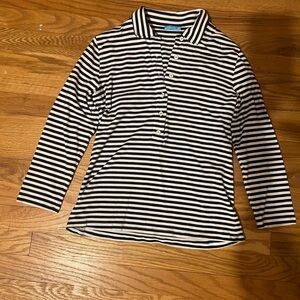 J. McLaughlin Woman’s Black and White Striped 1/2 Button Down Shirt